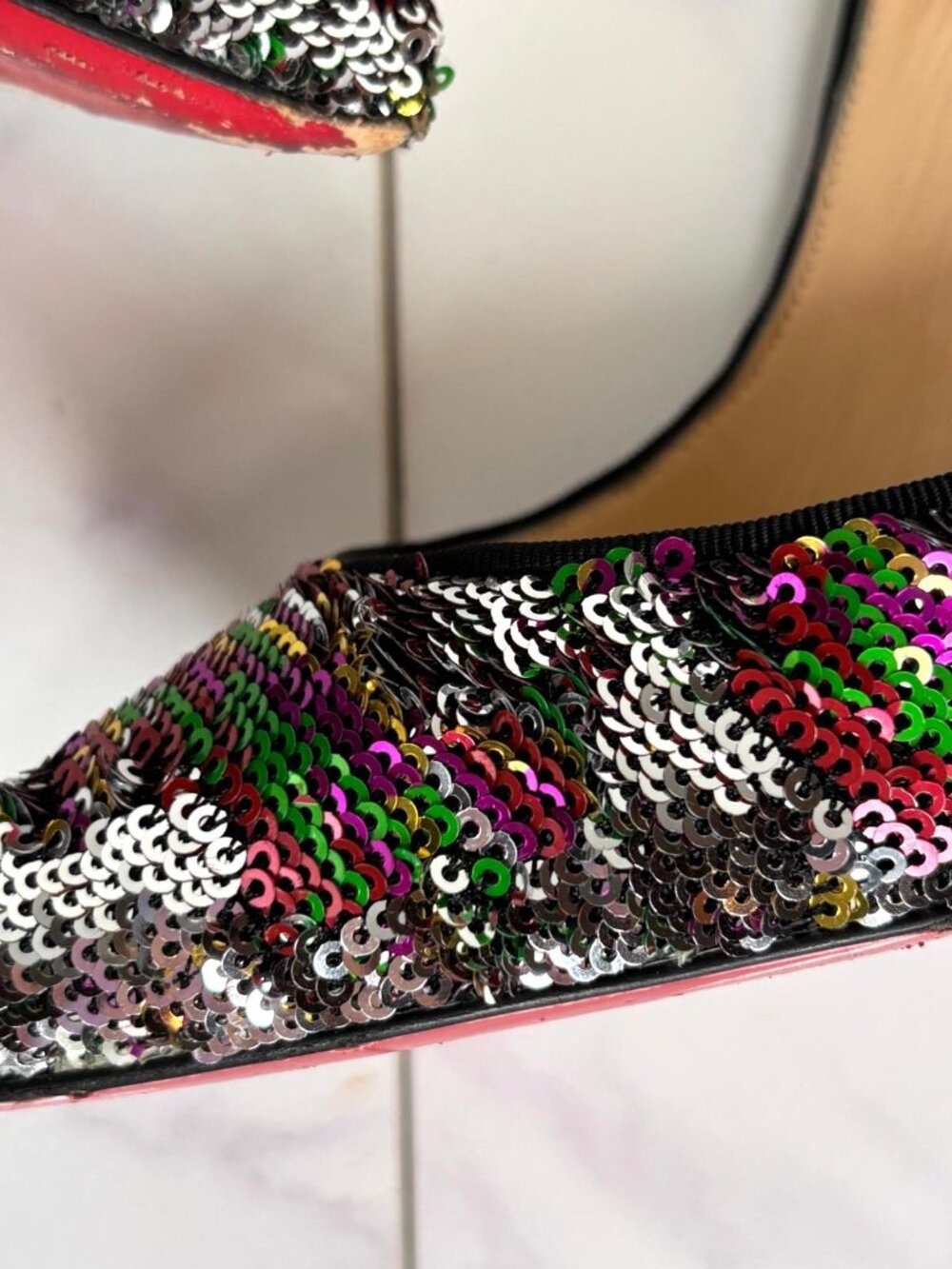 Christian Louboutin Pigalle Follies Multicolor/Silver Sequin 100mm Heels Pump 36 - Picture 2 of 12
